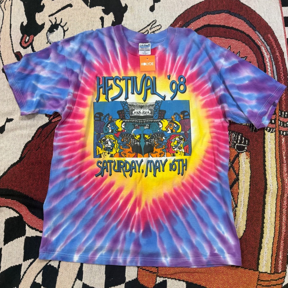 Vintage 1998 HFStival Tie Dye T Shirt XL Green Day Foo Fighters WHFS 99.1 FM